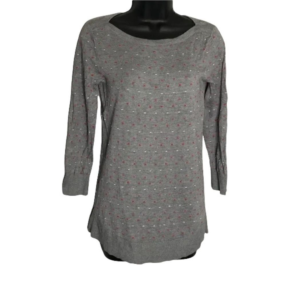 The Limited TALL Dotted Red/Pink/Gray Boat Neck Sweater